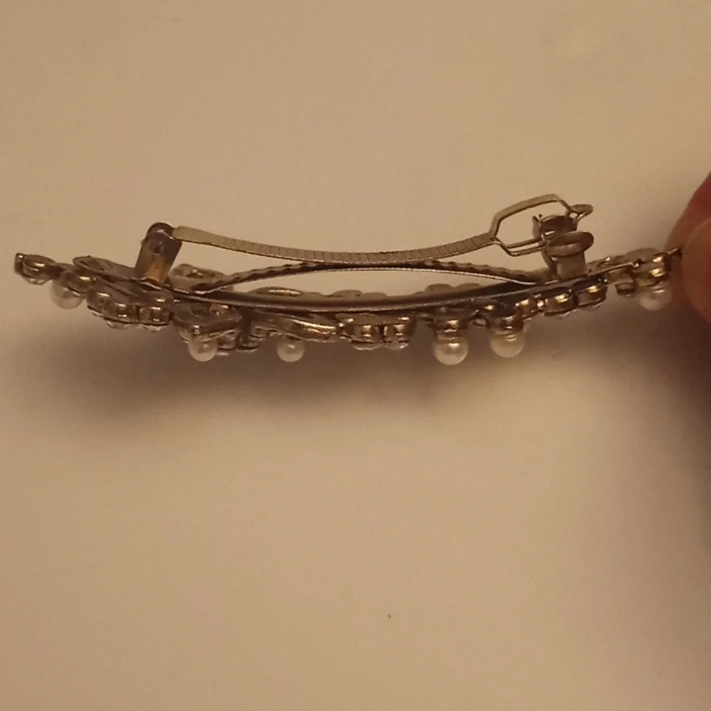 Vintage Bridal Reinstone Pearls Barrett Hair Wedding Prom Clip
